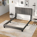 Queen Size Upholstered Bed Frame with Vertical Channel Tufted Headboard Gray by LJGDeals