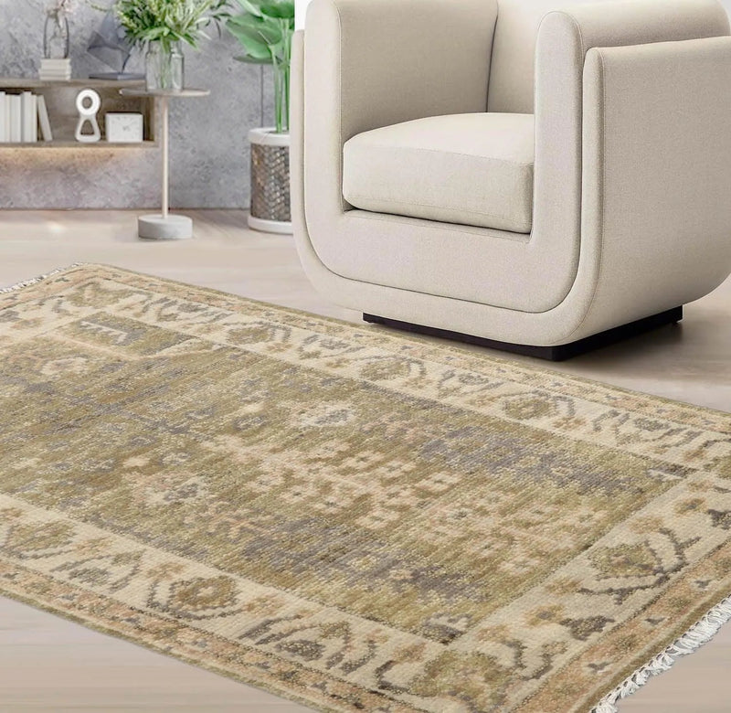 3'x5' Hand Knotted Muted Turkish Oushak 100% Wool Traditional Oriental Area Rug Sage, Beige Color