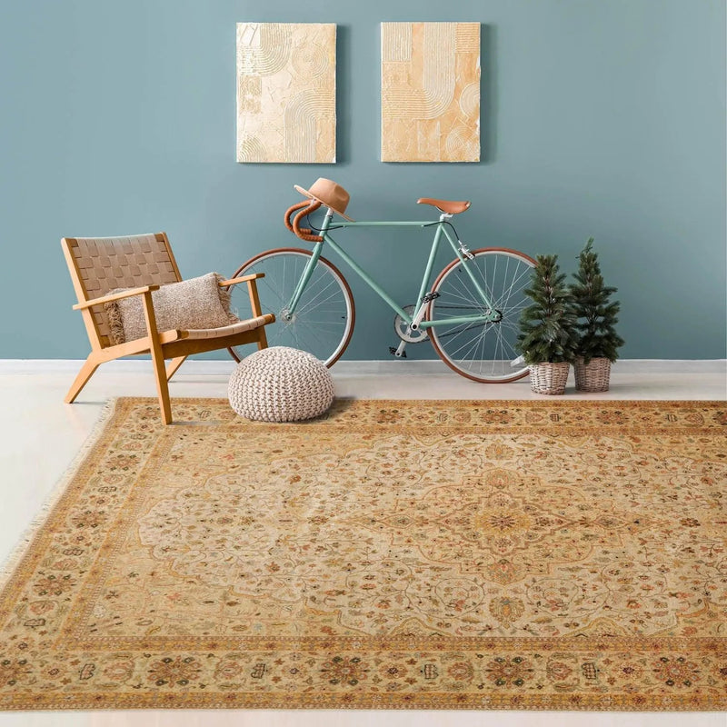 5' 11'' x 8' 10'' Hand Knotted 100% Wool Agra Traditional 250 KPSI Oriental Area Rug Tan, Gold Color