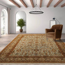 6' x 9' 1'' Hand Knotted 100% Wool Agra Traditional 250 KPSI Oriental Area Rug Aqua, Champagne Color