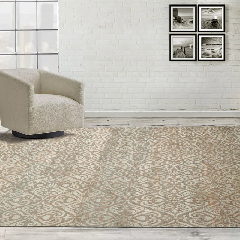 6x9 Aqua, Beige Hand Knotted Wool and Silk Tibetan Traditional Oriental Area Rug