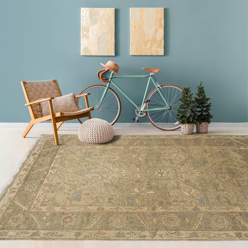 5'6" x 8'6'' Hand Knotted 100% Wool Caucasian Traditional Oriental Area Rug Champagne, Moss Color