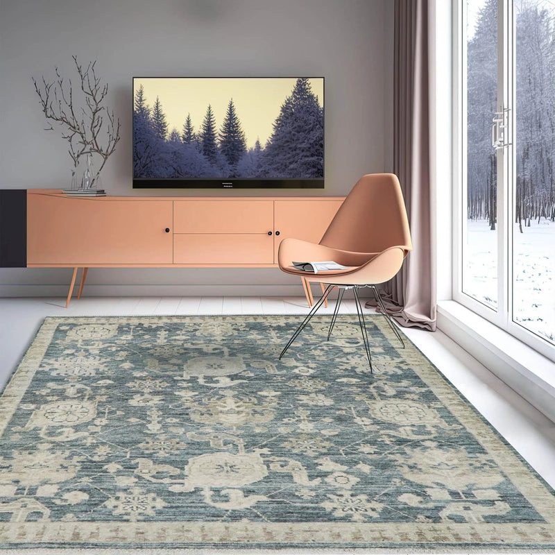 7' 11''x9' 8'' Slate, Gray Hand Knotted LoomBloom Muted Turkish Oushak  100% Wool Transitional Oriental Area Rug