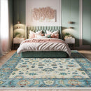 7'9''x9'11'' Beige, Aqua Hand Knotted LoomBloom Muted Turkish Oushak  100% Wool Transitional Oriental Area Rug
