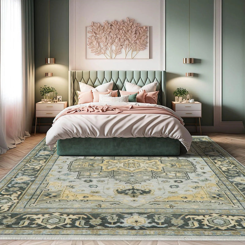 7'11''x10'4'' Gray, Moss Color Hand Knotted LoomBloom Muted Turkish Oushak  100% Wool Transitional Oriental Area Rug