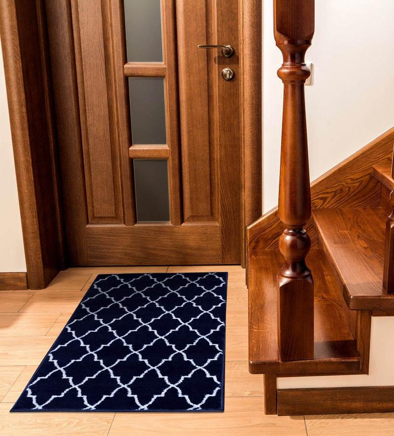 Sussex Home, Landing Rug, Slip Resistant Indoor Carpets Includes Adhesive Tape 2' x 3'-Trellisville Collection | Navy&White