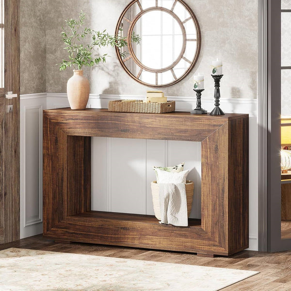 Modern Farmhouse 47-inch Long Entryway Console Table in Rustic Brown Wood Finish, photo 2 of 5