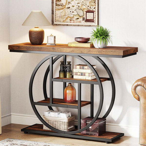 Modern Industrial 41-inch Long Narrow Entryway Foyer Console Table with Shelves, photo 2 of 5