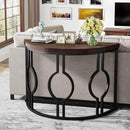 Modern 43-inch Half Moon Accent Console Table with Brown Wood Top Black Frame