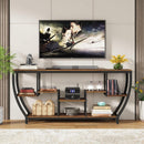 Industrial Modern 70-inch Long Narrow Console Sofa Table with Brown Wood Shelves