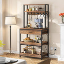 Modern Baker's Rack Shelving Unit with Pull-Out Shelves and Storage Drawer