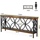 Modern 70-inch Long Narrow Console Sofa Table with Brown Wood Top and Shelf