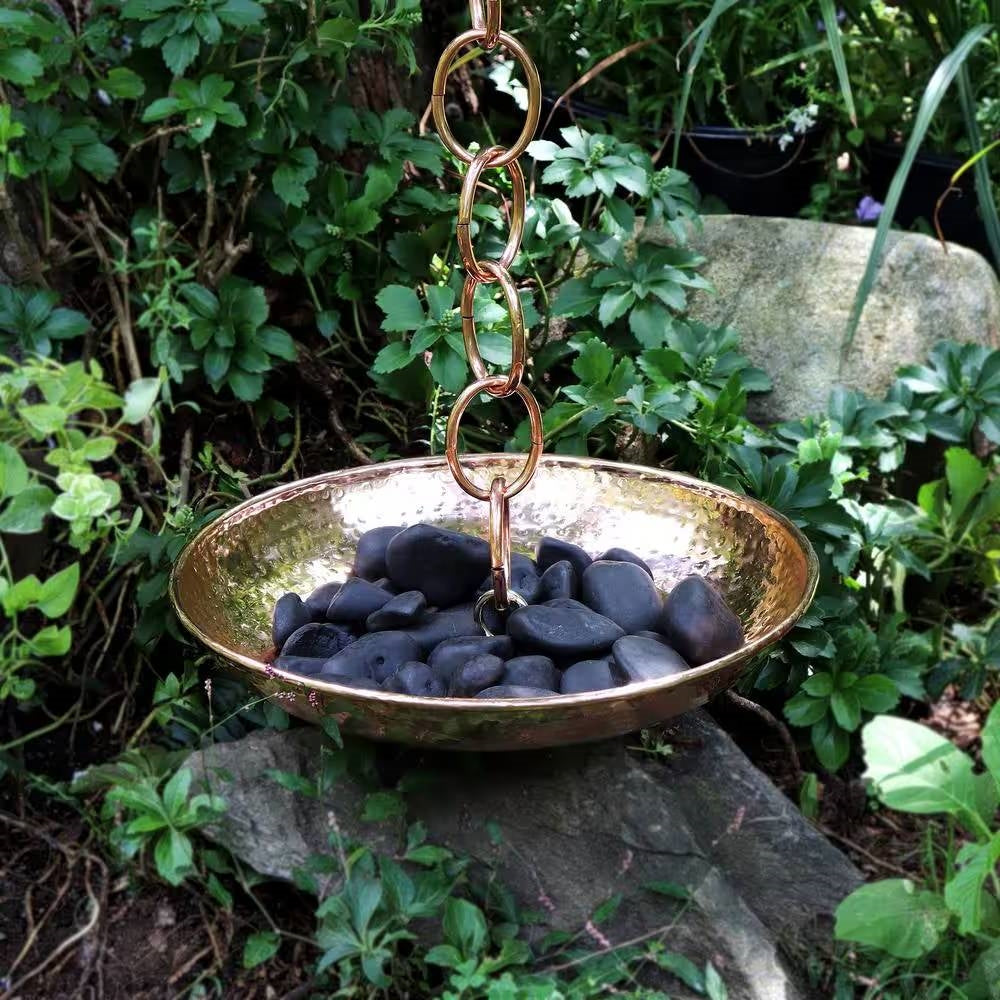 Hand Hammered Copper Polished Rain Chain Basin - 16.5 inch Diameter, photo 3 of 3