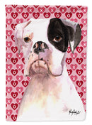 White Boxer Cooper Hearts and Love House Flag 28x40 Porch Sleeve Pole Decorative Outside Yard Banner Artwork Wall Hanging, Polyester