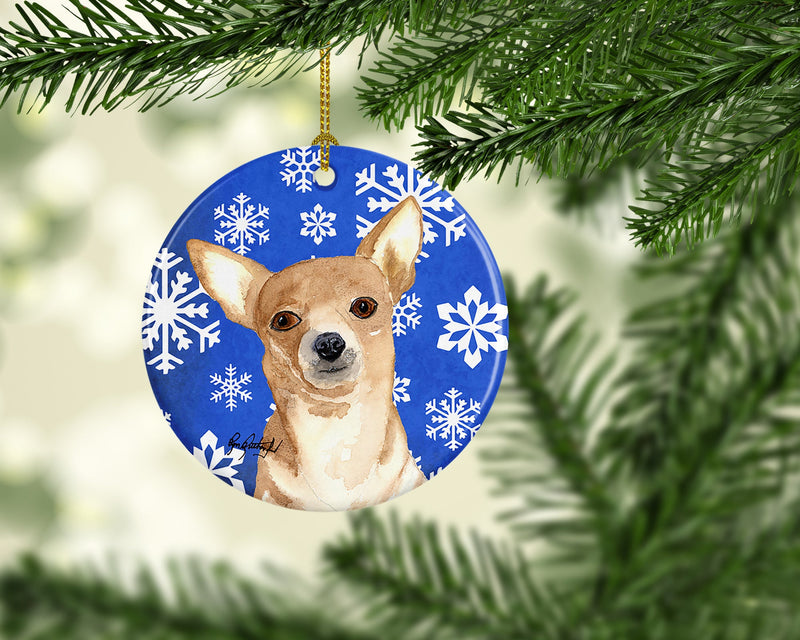 White Snowflake Chihuahua Christmas Ceramic Ornament