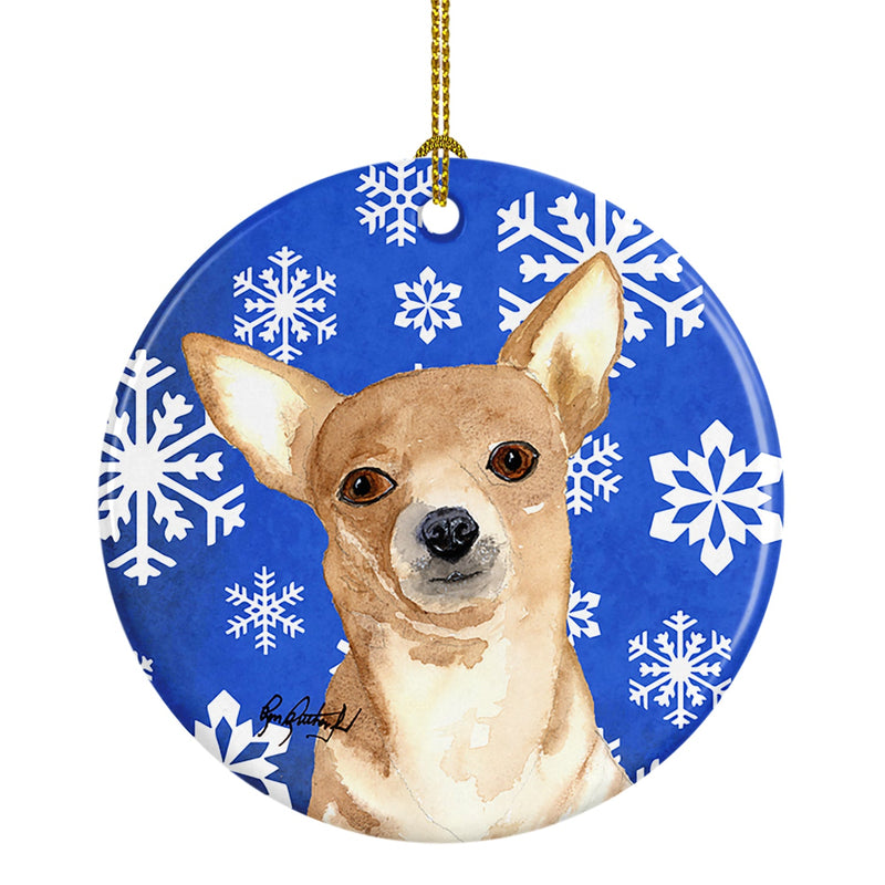 White Snowflake Chihuahua Christmas Ceramic Ornament