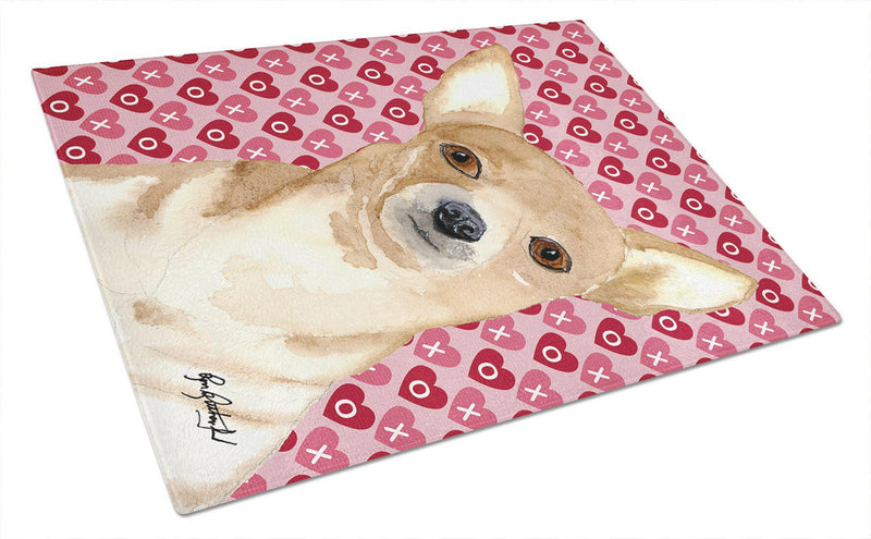 Chihuahua Love and Hearts Glass Cutting Board Large