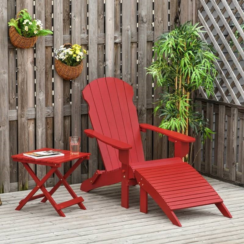 3-Piece Red Folding High-back Adirondack Chair Ottoman and Side Table, photo 3 of 5