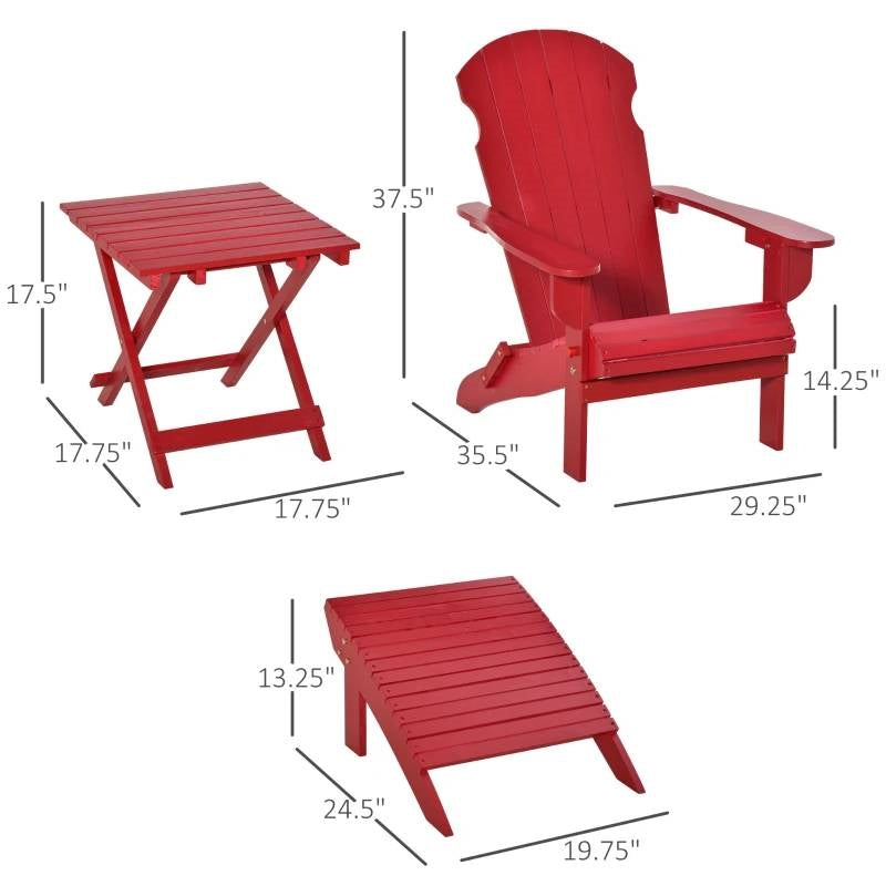 3-Piece Red Folding High-back Adirondack Chair Ottoman and Side Table, photo 5 of 5