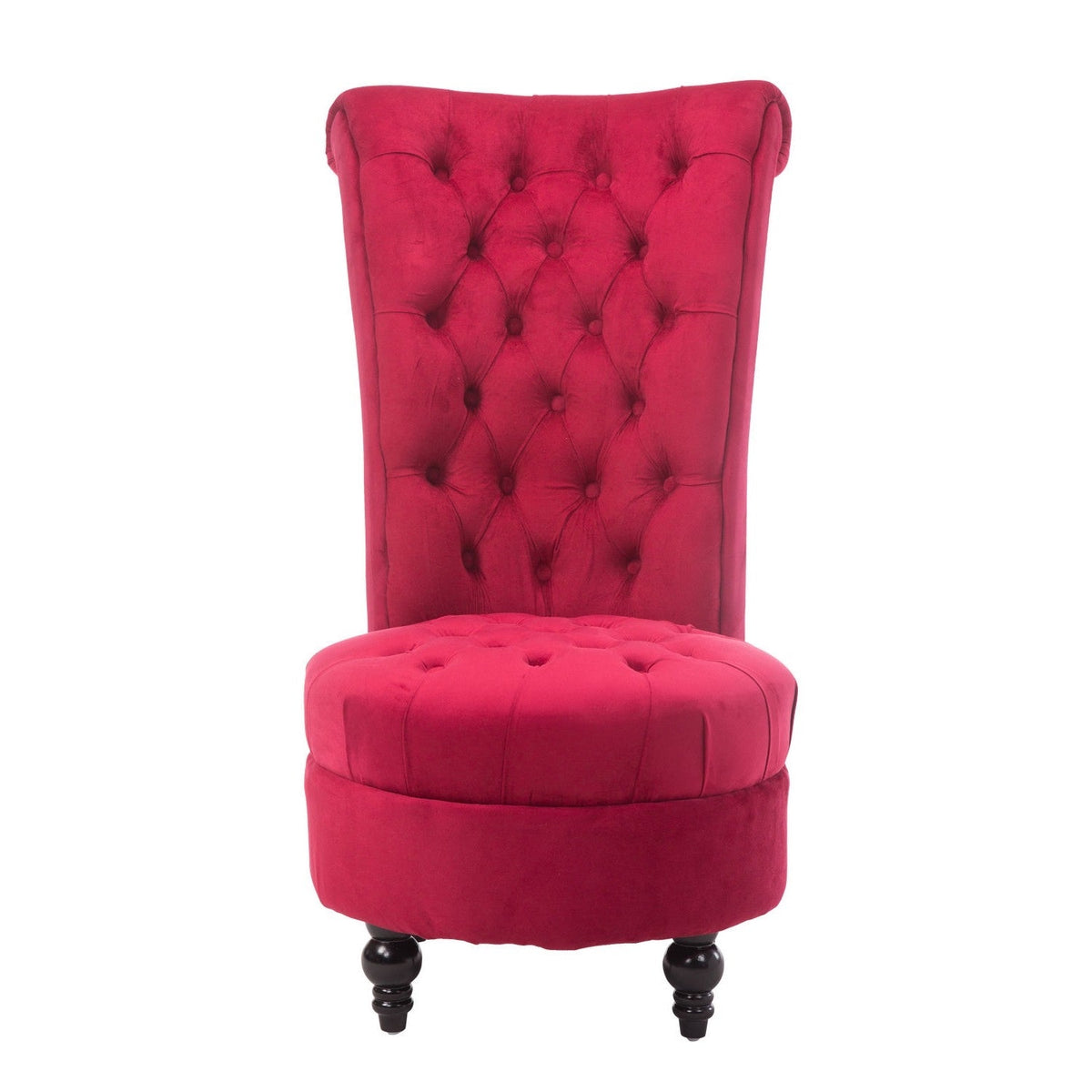 Red Tufted High Back Plush Velvet Upholstered Accent Low Profile Chair, photo 3 of 5