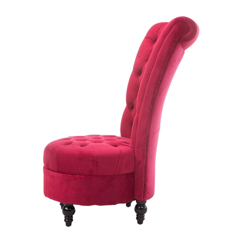 Red Tufted High Back Plush Velvet Upholstered Accent Low Profile Chair, photo 4 of 5