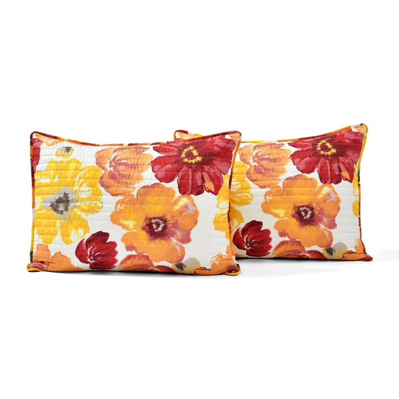 King size Orange Red Flowers Lightweight Polyester Microfiber Quilt Set, photo 5 of 5