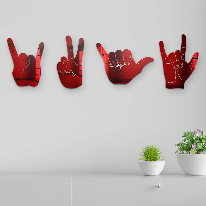 Bundle |  4-Piece Set of Rock On, Hang Loose, I Love You and Peace Sign Hand Silhouettes