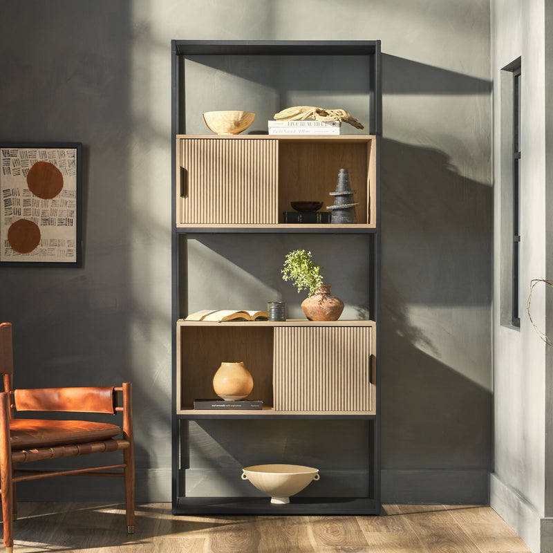Reema Scandinavian Tall Bookshelf with Storage