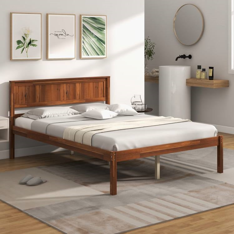 Full Size Retro Wood Platform Bed Frame with Headboard in Walnut, photo 2 of 5