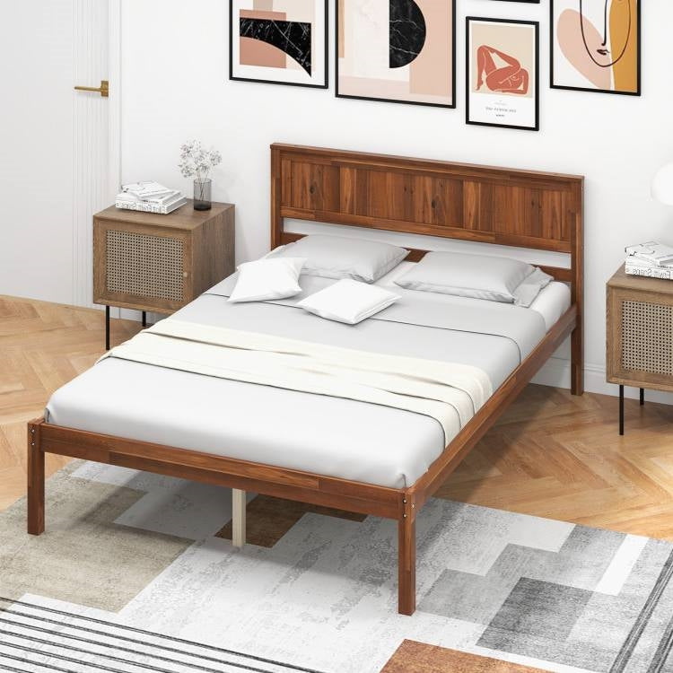 Full Size Retro Wood Platform Bed Frame with Headboard in Walnut, photo 3 of 5