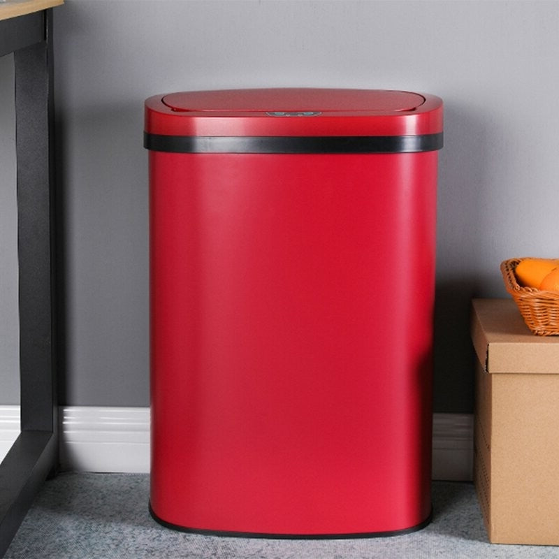 Red 13 Gallon Stainless Steel Motion Sensor Trash Can, photo 4 of 5