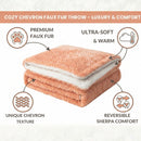 DaDa Bedding Coral Peach Rose Faux Fur Throw Blanket - Dreamy Geometric Embossed Sherpa Backside - Super Soft Warm Cozy Plush Fluffy