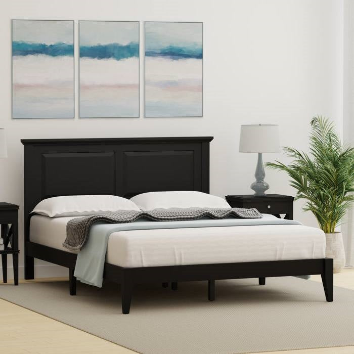 Queen Traditional Solid Oak Wooden Platform Bed Frame with Headboard in Black, photo 3 of 5