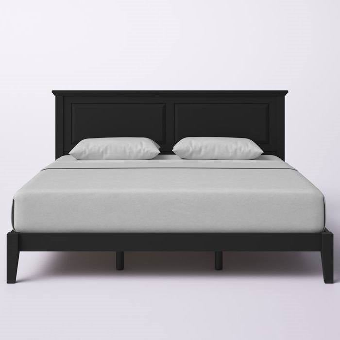 King Traditional Solid Oak Wooden Platform Bed Frame with Headboard in Black, photo 3 of 5