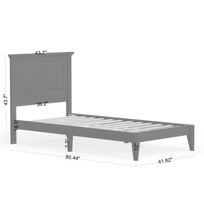 Twin Traditional Solid Oak Wooden Platform Bed Frame with Headboard in Black, photo 5 of 5