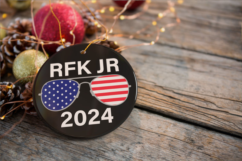 RFK JR 2024 with USA Flag Sunglasses in Black Ornament, Robert Kennedy