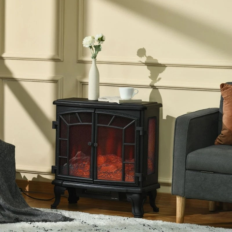 Black Remote Controlled Electric Fireplace Heater Realistic LED Flames and Logs, photo 2 of 5