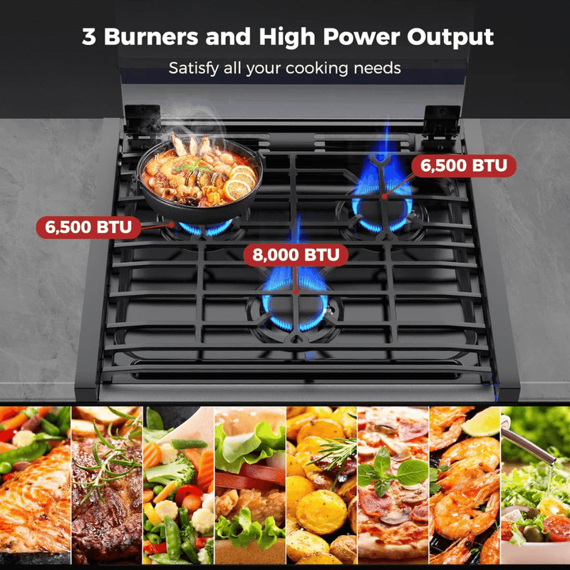 Camplux RV Stove Gas Range Oven w/ 3 Burners Cooktop 17 Inches CLASSIC