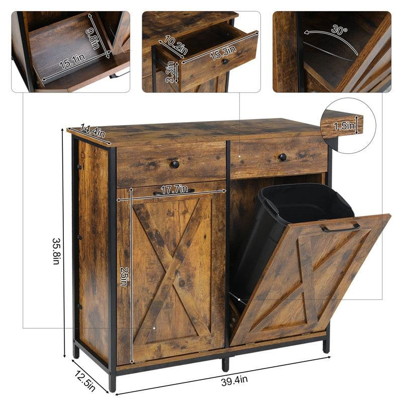 Rustic Multipurpose 2 Drawer / 2 Tilt Out 10gL Kitchen Laundry Trash/Recycle Storage, photo 5 of 5