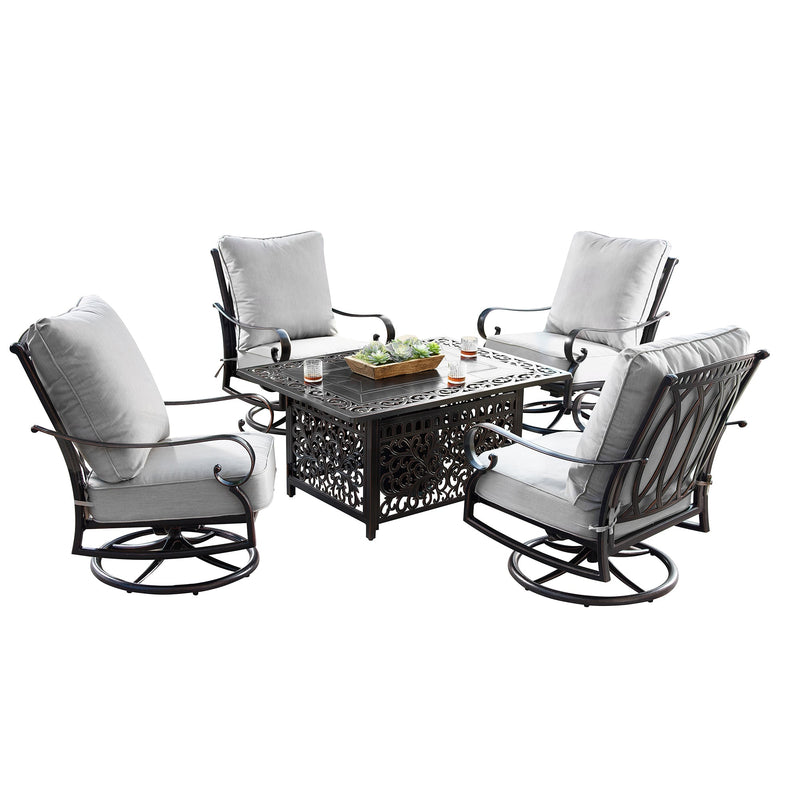 Aluminum 48-in Rectangular Patio Fire Table and Swivel Rocker Set
