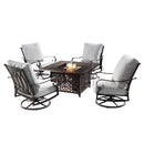 Aluminum 42-in Square Patio Fire Table Set with Swivel Rocking Chairs