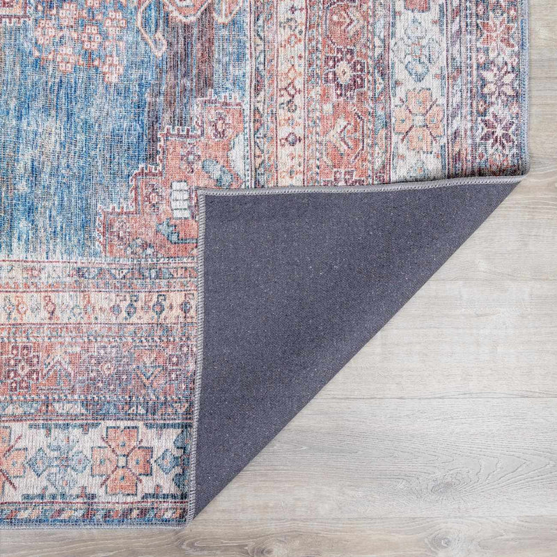 Baltinglass Rust & Blue Washable Area Rug - Clearance