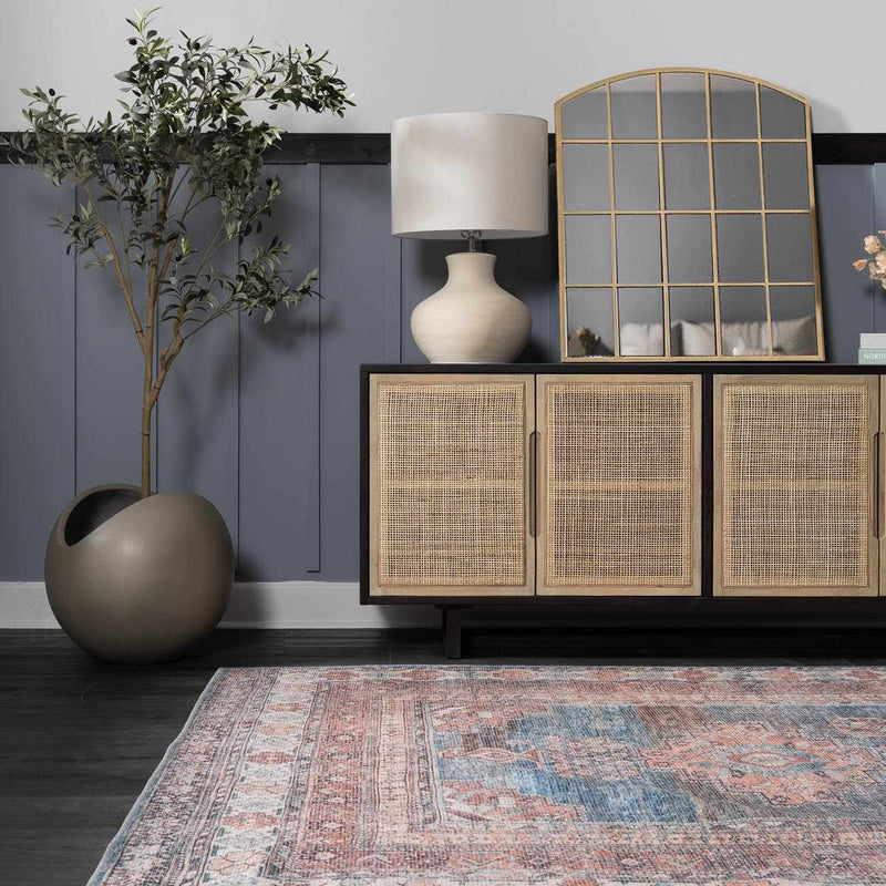 Baltinglass Rust & Blue Washable Area Rug - Clearance