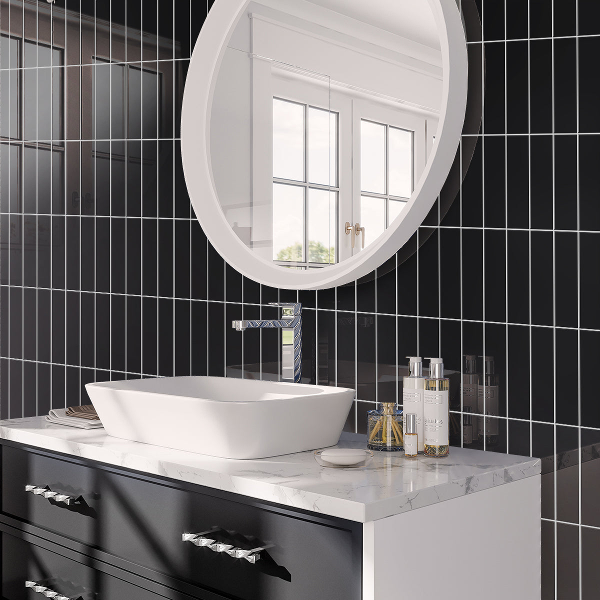 Black 2x8 Glossy Ceramic Subway Tile (50 pack, 5.38 sq ft/case), photo 5 of 7