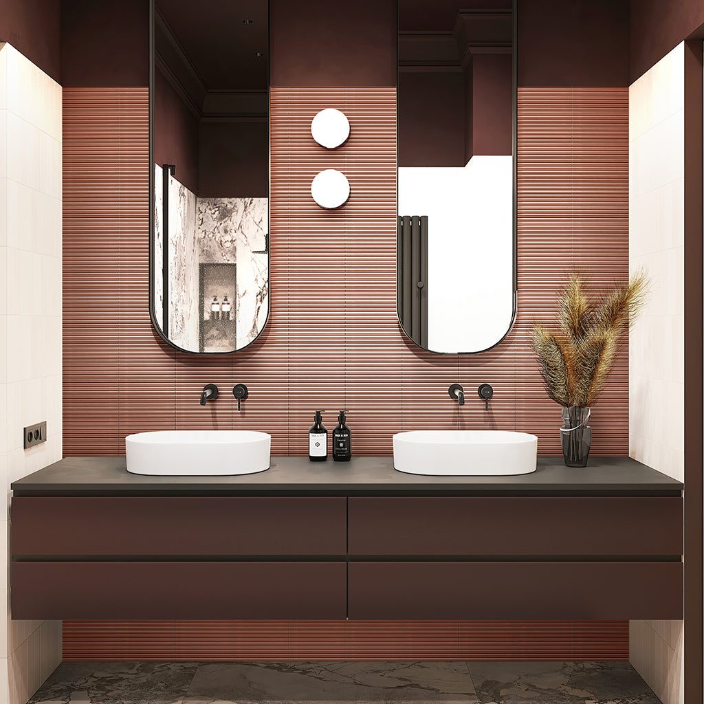 Red 2x8 Glossy Ceramic Subway Deco Tile (38 pack, 4.09 sq ft/case), photo 4 of 10