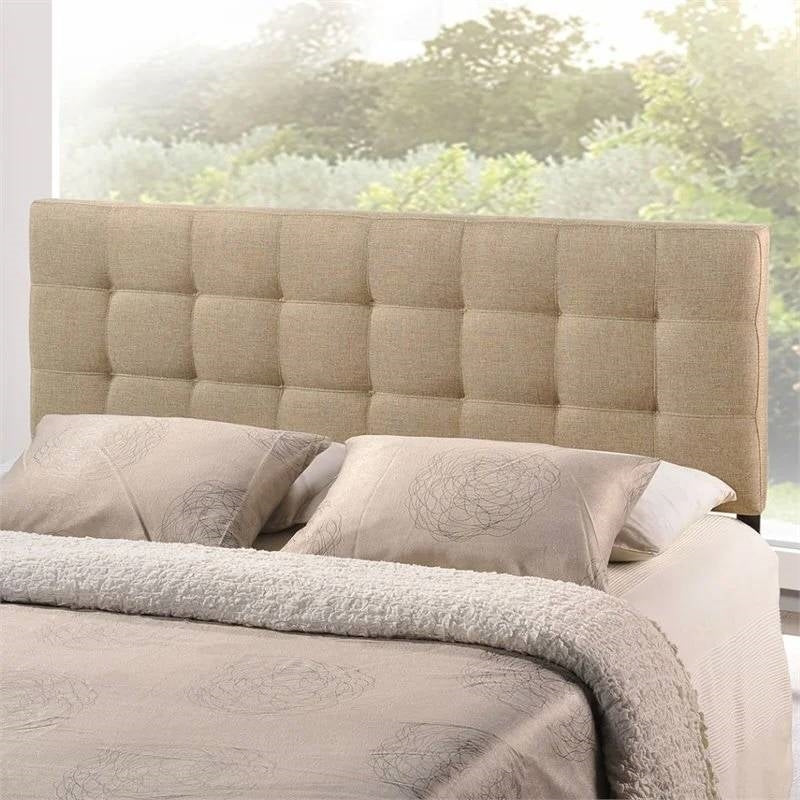 Full size Modern Beige Tan Taupe Fabric Tufted Upholstered Headboard, photo 2 of 2