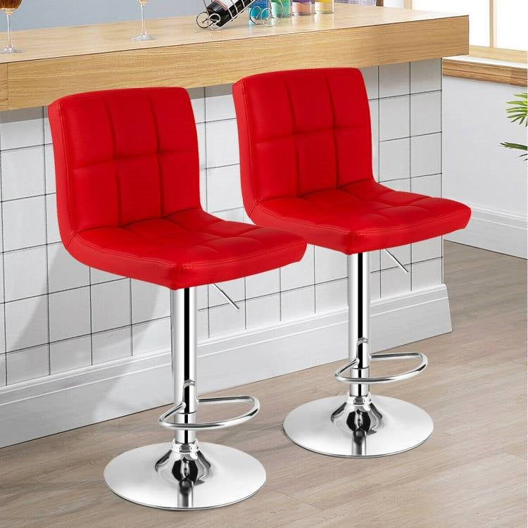 Set of 2 Modern Adjustable Height Barstools w/ Comfortable Red PU Leather Seat, photo 3 of 5