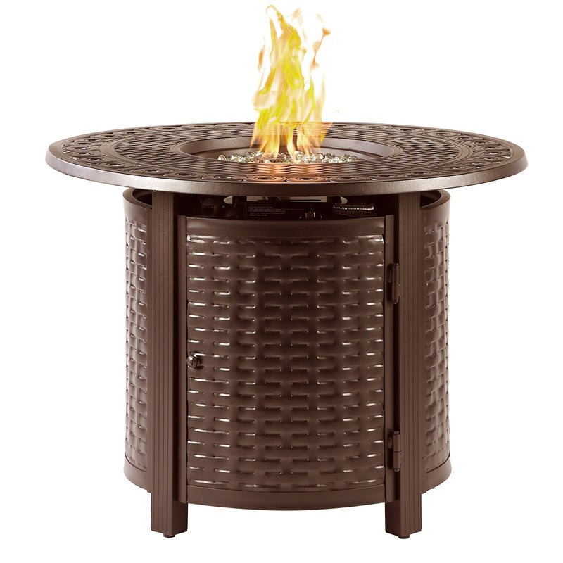 Aluminum 34-in Round Propane Fire Table with Beads, Covers and Lid
