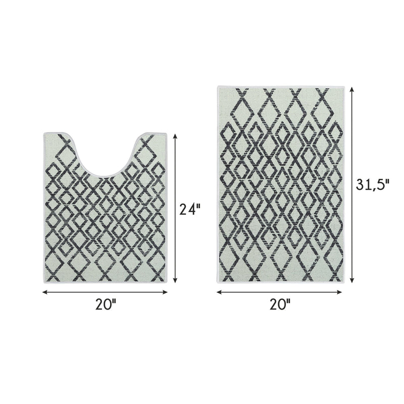 Geometric Diamond Design 2 Piece Bathroom Rugs Set | Ivory