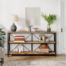 Industrial 55-inch Wood Shelf Console Sofa Table with Sturdy Black Metal Frame